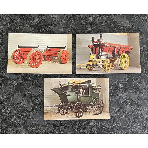 3 Curteichcolor Postcards: Logging Wagon, Self-Unloading Coal Wagon, & Park Drag - Picture 1 of 2